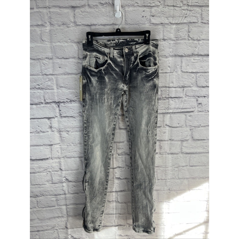Taker NWT Y2K Grunge Acid Washed Iced Gray Skinny Jeans Zipper Ankle Size 30